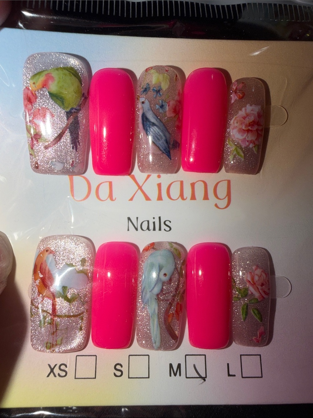 Pink Floral & Bird Press-On Nail Set